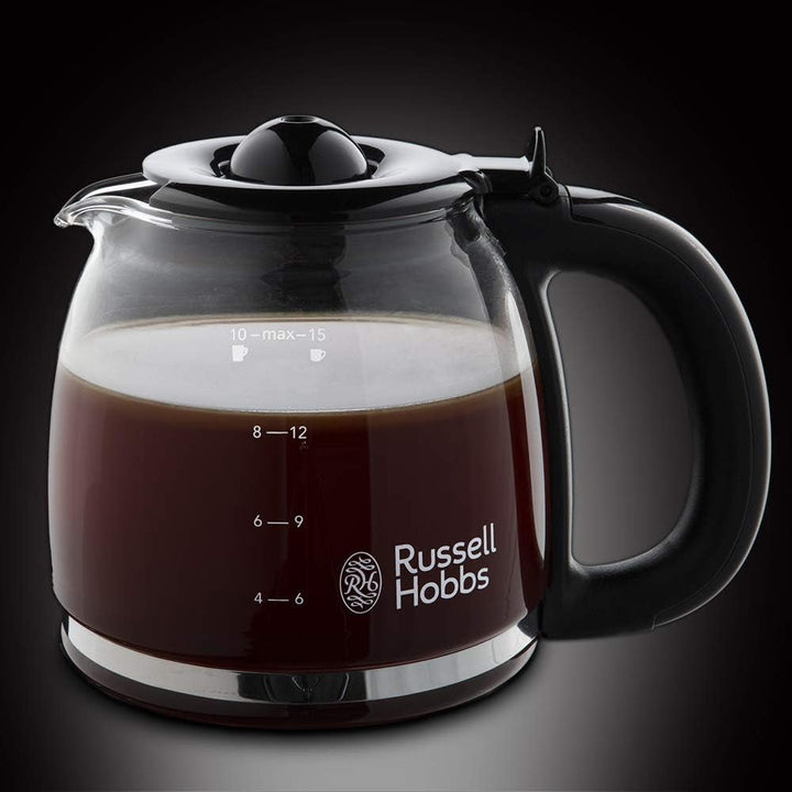 Cafetiera Russell Hobbs [cronometru digital, cap efervescent pentru extracție și aromă optime] Colours+ Cream (Max 10 cești, ulcior de sticlă de 1,25L, plită, 1100W) Filtru de cafea 24033-56