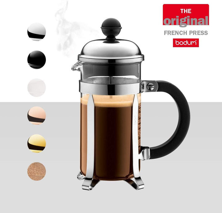 Bodum Chambord Cafetieră 3 cești cu cadru metalic, crom, aur, 0,35 L