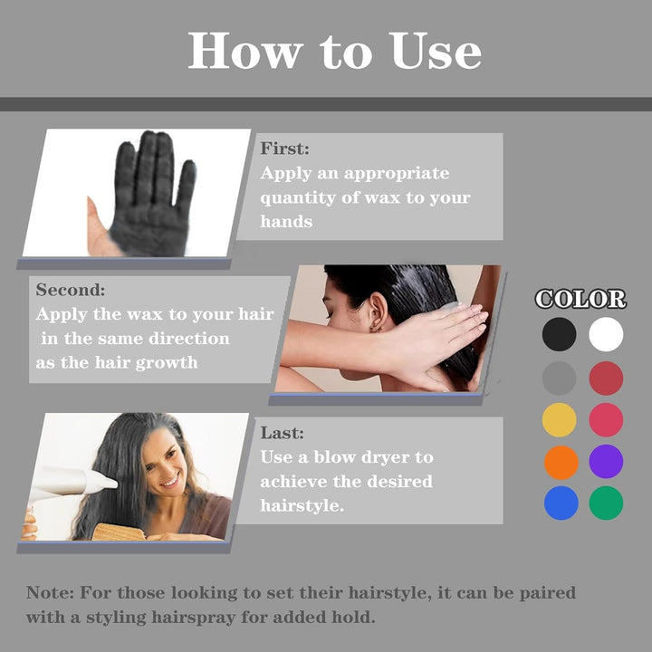 COLAYERIST Culoarea temporară a părului negru lavabil, ceară de colorare a părului pentru bărbați și femei, mascara de păr pentru petreceri sau cosplay, produse de colorare a părului fără mizerie Vopsea pentru par Naty Shop