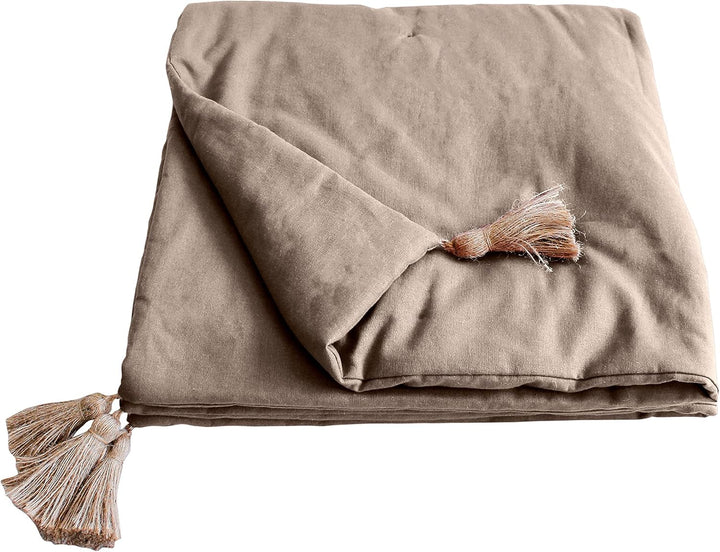 Cuvertură Enjoy Home, Bej, Natural, Cu 4 pompoane de iută, 90 X 190 Cm, 100% bumbac, certificat Oeko-Tex, colecția Panama