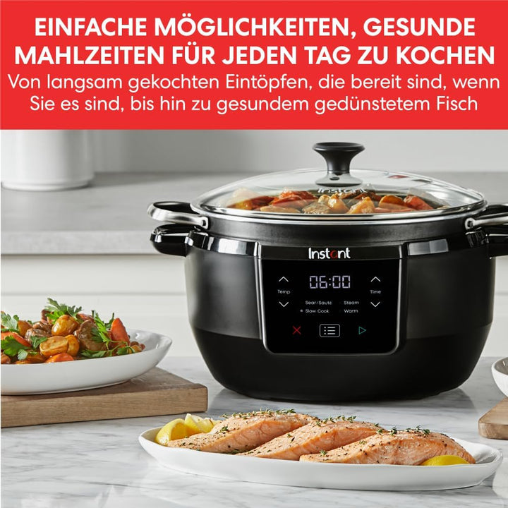 Instant Pot Superior Slow Cooker/Schongarer, 7.1L Multikocher / 4 Kochfunktionen (Schongaren, Braten, Dampfgaren & Warmhalte Funktion) Spülmaschinengeeignet – 800W, Schwarz