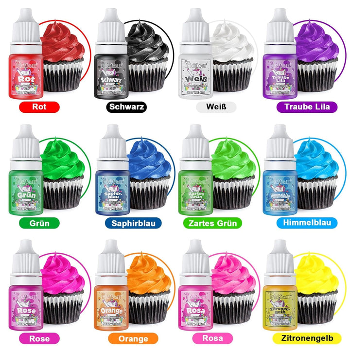 Lebensmittelfarbe Gel - Fidton 12 Farben Hochkonzentrierte Lebensmittelfarben, Food Coloring Set Für Lebensmittel Farben, Fondant, Essbare Tortendeko, Eier Färben, Backen, Glasur, Makronen - 6 Ml
