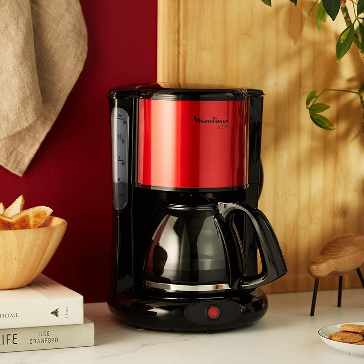 Espressor Subito cu filtru, cană de sticlă, 10-15 cești, capacitate 1,25 l, funcție de oprire automată, filtru detașabil, indicator nivel apă, oțel inoxidabil, roșu/negru, FG360D
