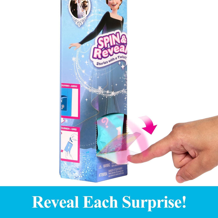 Mattel Disney The Ice Queen Anna Fashion Doll Set, Spin & Reveal cu 11 surprize, inclusiv 5 accesorii, 5 autocolante și o scenă pentru joacă, inspirat de filmul Disney, HXD27