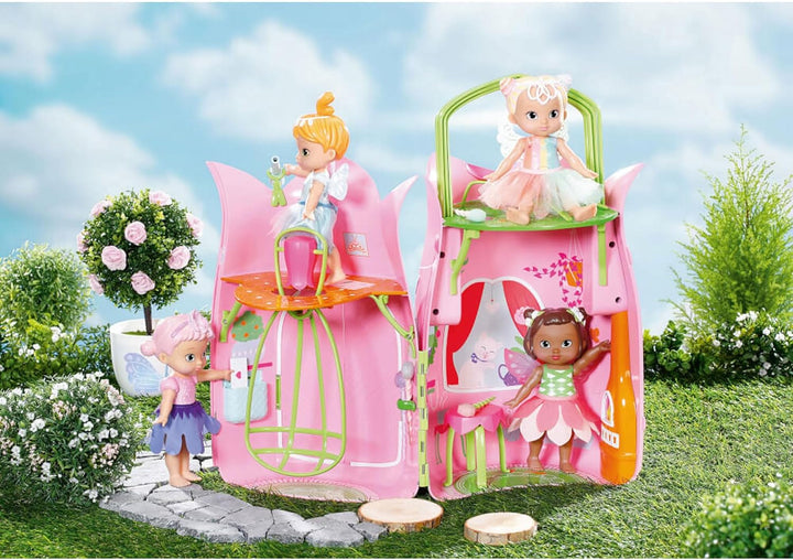 BABY Born Storybook Cottage, Casă de păpuși pliabilă pentru păpuși de 18 cm cu masă, șemineu, șezlong și telescop, roz verde, 833803 Zapf Creation