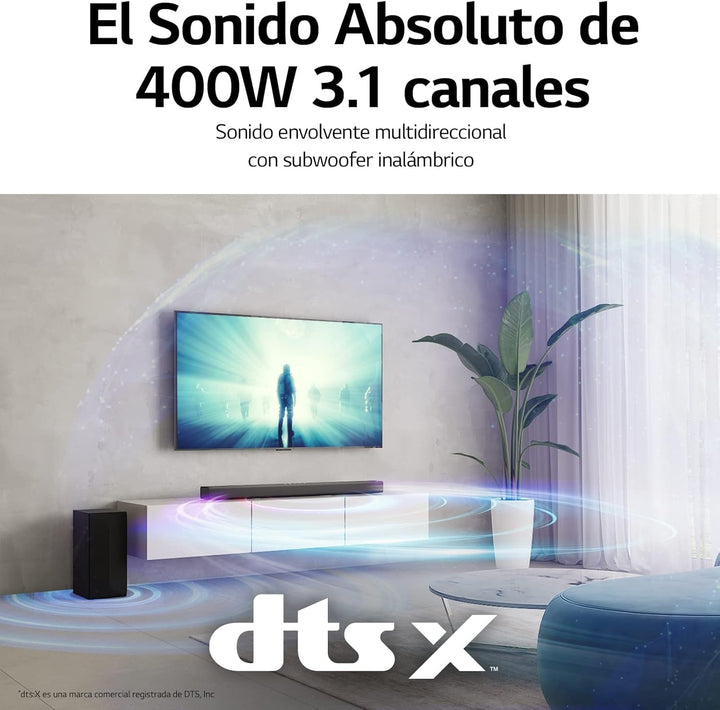 LG S65Q Intelligente Soundbar Mit 420 W Leistung Und 3,1 Kanäle, DTS Virtual:X Und Dolby Digital in Hoher Auflösung Hi-Res 24 Bit/96 Khz Und Meridian Sound Music