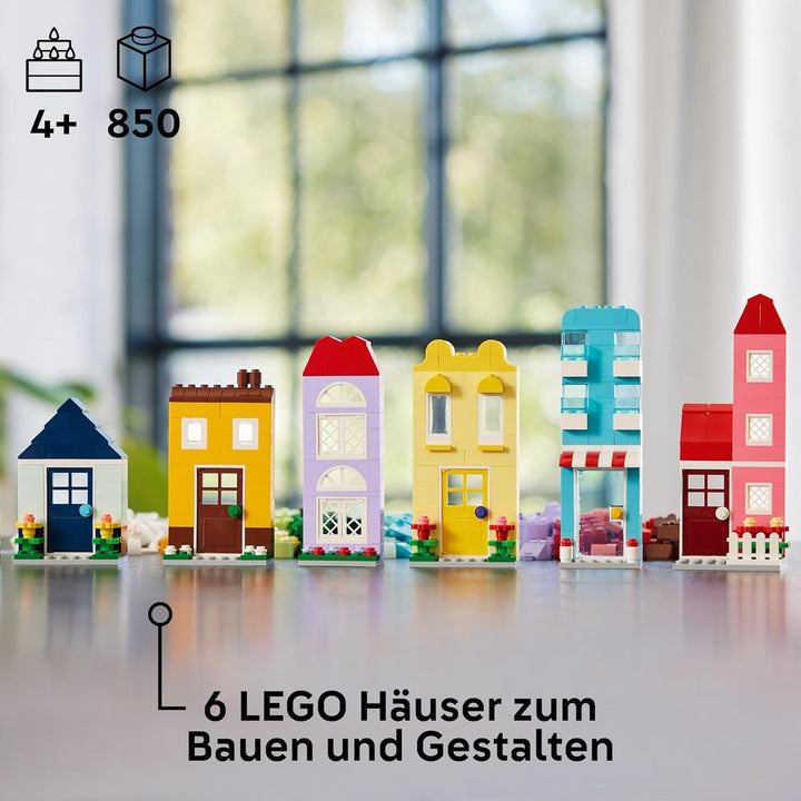 LEGO Classic Creative Houses, set de cărămizi de construcție pentru copii, jucărie de construcție cu 850 de cărămizi, jucărie de construit case cu accesorii, cadou pentru băieți și fete de la 4 ani 11035