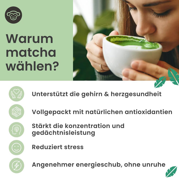 Purechimp Matcha ceremonial 100 g. Pulbere de ceai 100% pură din culturi umbrite pentru latte, infuzii și rețete. Pungă compostabilă. Bogată în antioxidanți.