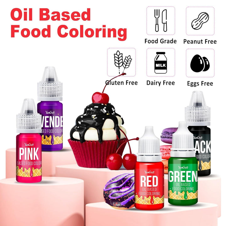 Fettlösliche Lebensmittelfarbe - 12 Farben Ölbasis Lebensmittelfarben Für Schokolade, Buttercreme, Süßigkeiten, Zuckerguss - Konzentrierte Oil Based Food Coloring Zum Backen, Kochen, Fondant - 6Ml Je