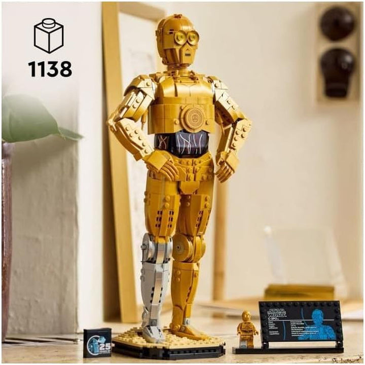 LEGO Star Wars C-3PO B, droid construibil, model de colecționat, construit și expus, idee de cadou nostalgic pentru adulți și fani, piesă de colecție, Playset fantezie 75398