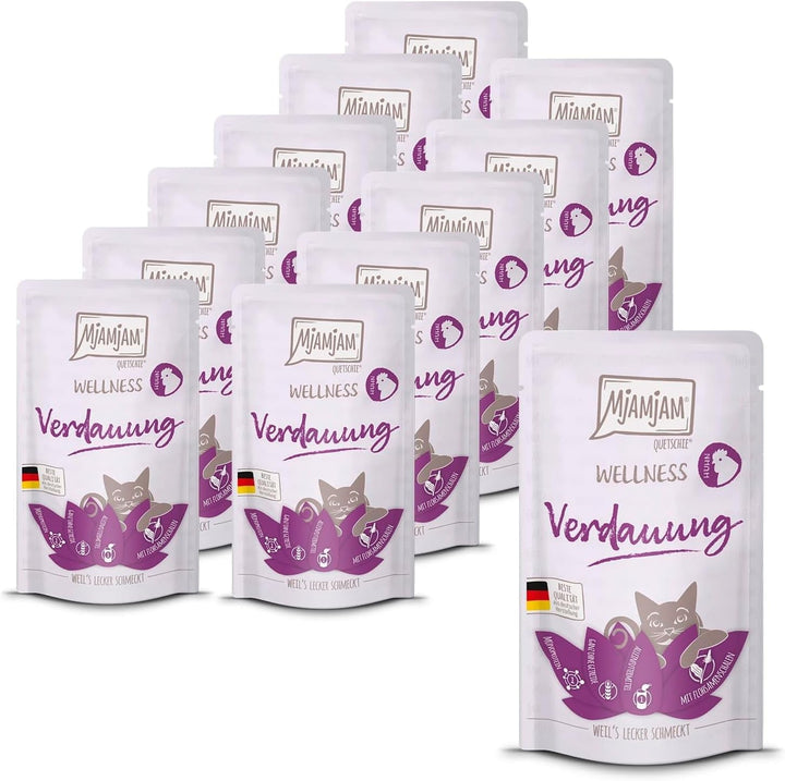 Mjamjam - Hrană umedă premium pentru pisici - Wellness Wellbeing Pack Pui, 12Pack (12 X 125G), fără cereale cu extra carne