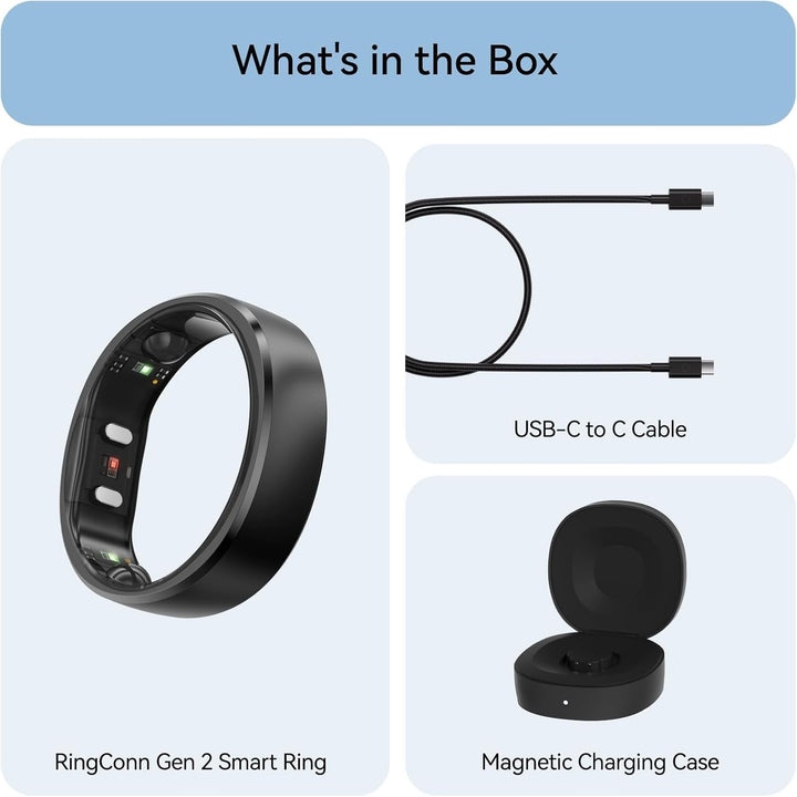 RingConn Gen 2 Smart Ring, primul sistem de monitorizare a apneei în somn din lume, fără abonament la aplicație, baterie cu autonomie de 12 zile, dispozitiv de urmărire a stresului, a ritmului cardiac și a sănătății femeilor, compatibil cu Android și iOS