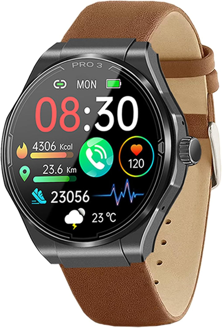PRO 3 (2024) Negru - Ceas de sănătate Ceas inteligent cu funcție de telefonie - ECG + HRV și funcție SOS - Afișaj AMOLED- BT Bluetooth - Apnee de somn - Curea din silicon Negru, 14-24, rotund