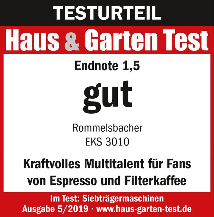Rommelsbacher Coffee/Espresso Centre EKS 3010 - Mașină de cafea cu filtru, cană de sticlă, suport pentru sită, inserție filtru pentru 1 sau 2 cești, duză pentru spumă de lapte/apă caldă, cantitate de umplere a ceștii programabilă