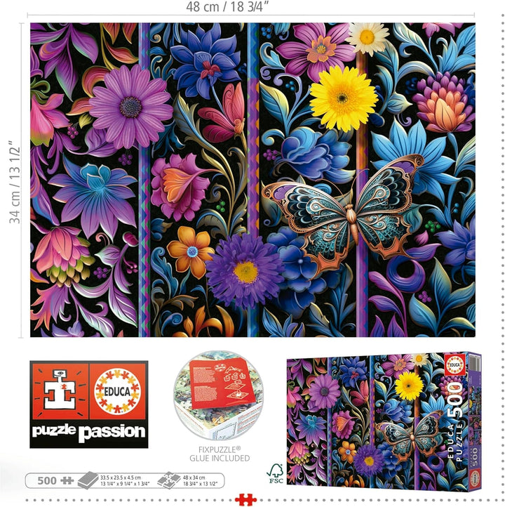 Educa - Puzzle de 500 piese pentru adulti | Badda Bloom. Dimensiuni: 48 X 34 cm. Include lipiciul de puzzle Fixpuzzle. Pentru 11 ani (19909)
