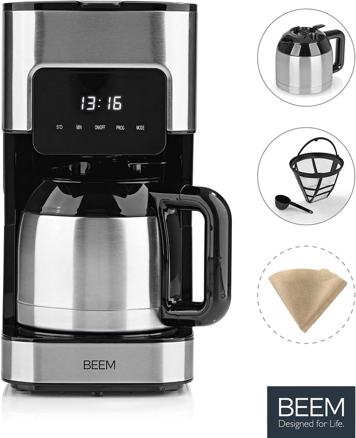 BEEM FRESH-AROMA-TOUCH filtru de cafea - Termo | Oțel inoxidabil | Ulcior termo de 1 L | Cronometru de 24 de ore | 800 W | Afișaj tactil | Pentru 4-8 cești