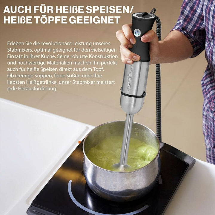 Proficook® 2In1 Stabmixer & Schneebesen | Stabmixer 1000 Watt Für Mixen, Zerkleinern & Pürieren | Smoothie Maker M. Langem Mixstab | Pürierstab M. Edelstahlgehäuse & Soft Touch-Griff | PC-SMS 1220