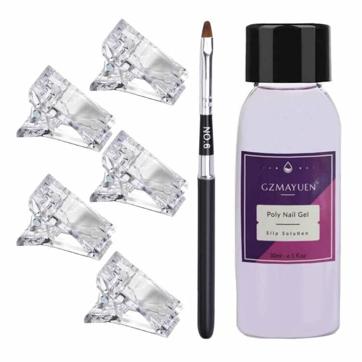 GZMAYUEN Soluție alunecătoare pentru unghii Poly Nail 30 ml * 2 Gel alunecător pentru extensii de unghii Poly Extension Gel Lichid - Soluție alunecătoare ușoară DIY cu pensulă