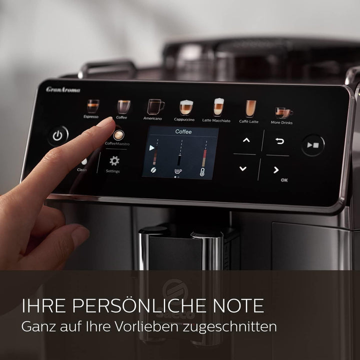 Espressoare Saeco Granaroma complet automate, 16 băuturi, 6 profiluri de utilizator, afișaj TFT colorat, față metalică, SM6585/00