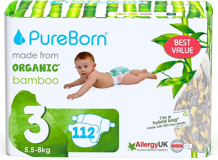 Pureborn Eco Bio-Bambus Windeln, Größe 5 (11-18 Kg), 176 Stück (2 X 88), Umweltfreundlich, Hypoallergen, Ultraweich, Mit Nässeindikator, Diverser Aufdruck