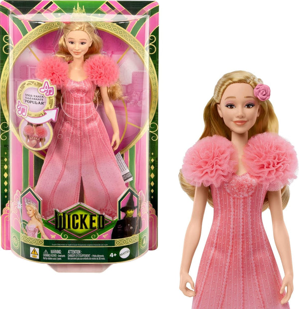 Mattel Singing Glinda Fashion Doll din Wicked și accesorii, mobilă și cu aspect inspirat din film și ținută detașabilă, cântă "Hotly Loved", JLG49, roz