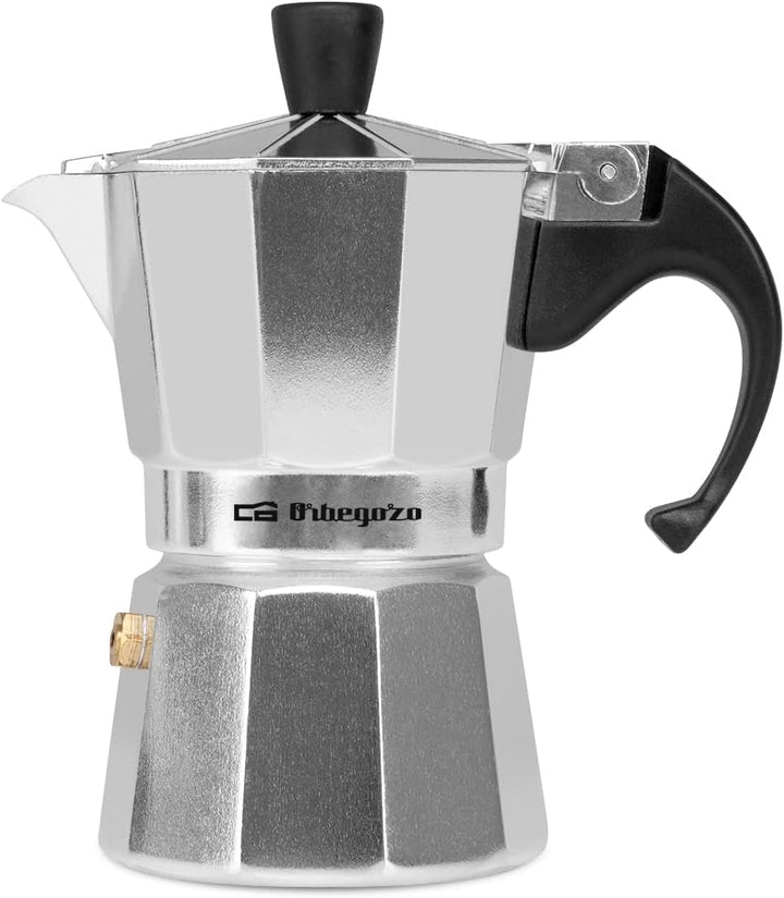 Orbegozo KF 200 - filtru de cafea italian fabricat din aluminiu, capacitate: 2 cești, mâner ergonomic, supapă de siguranță, filtru detașabil