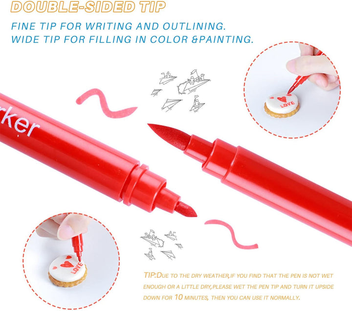 Tesyeux 12PCS Lebensmittelfarbe Stifte Backen,10Farben Dual Tip Coloring Essbarer Markerstift,Food Pen,Diy Ostereier Geburtstag Zum Dekorieren,Für Kuchendeko