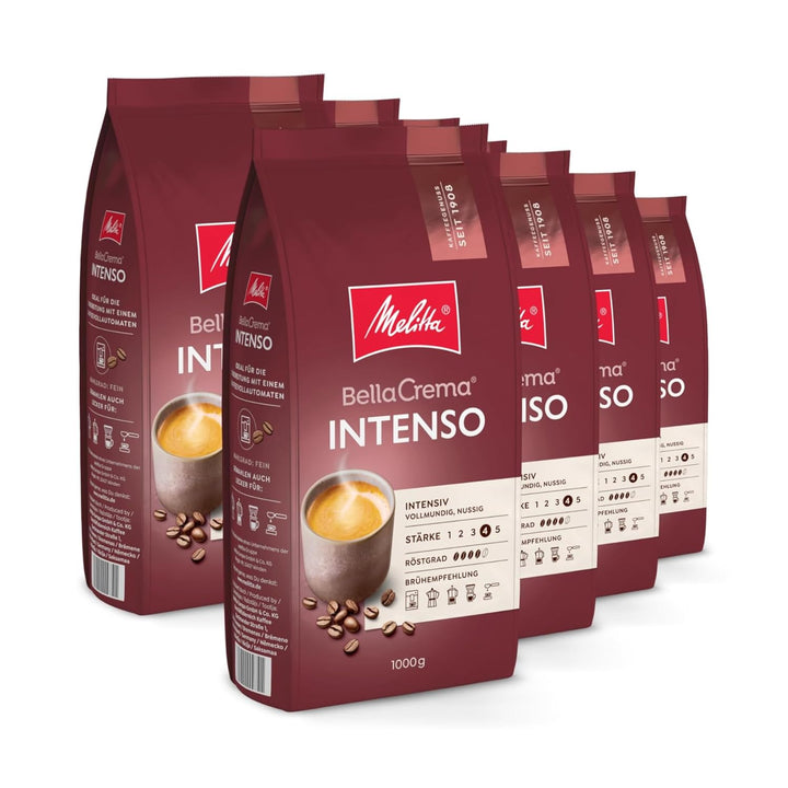 Melitta Bellacrema Decaf Ganze Kaffee-Bohnen Entkoffeiniert 1Kg, Ungemahlen, Kaffeebohnen Für Kaffee-Vollautomat, Koffeinfrei, Milde Röstung, Geröstet in Deutschland, Stärke 3