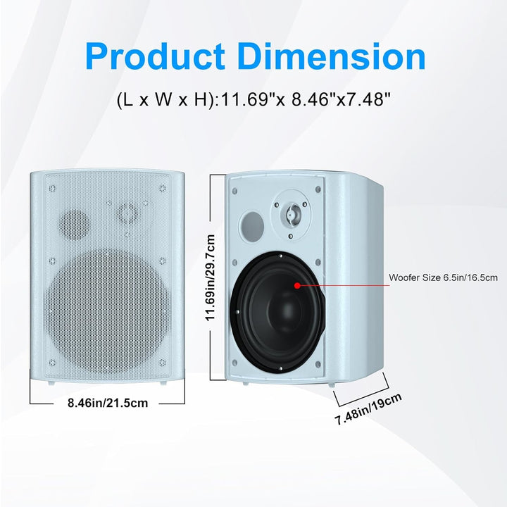 Herdio 800W 6,5 Zoll Außenlautsprecher Wasserdicht, Wandmontage Patio Stereo Indoor Outdoor Lautsprecher Mit Kraftvollem Bass, Allwettertauglichkeit(4 Lautsprecher Weiß)