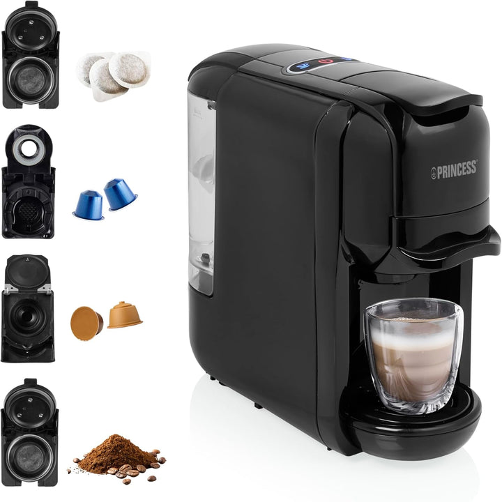 Cafetiera cu filtru Princess - ulcior de sticlă de 0,75 litri, 8 cești, oțel inoxidabil Cu filtru permanent, 600 Watt, 246030, negru, argintiu