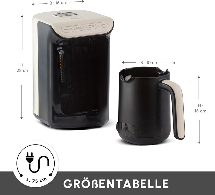 KARACA HatÄ±r Roast filtru de cafea turcească Cream Capacitate de 5 cești Multă spumă, 535W, Sistem de alarmă vocală,; Sistem de avertizare luminoasă, Lingură de măsurare, Curățare ușoară