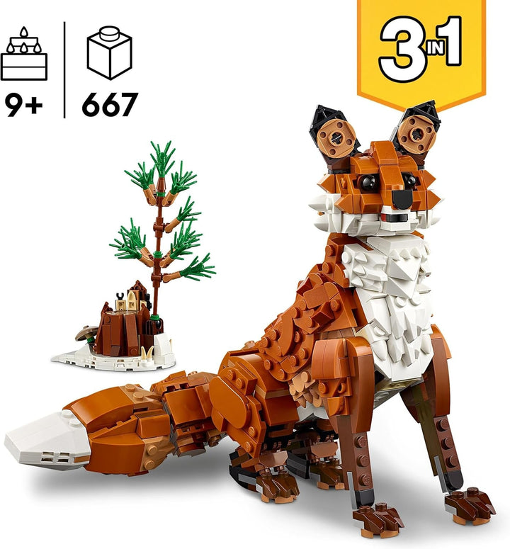 LEGO Creator Forest Animals: Red Fox, set de animale cu jucărie cu vulpe, bufniță și veveriță, figuri de animale de pădure cu care să te joci și să le afișezi, cadou creativ pentru băieți și fete de la 9 ani 31154