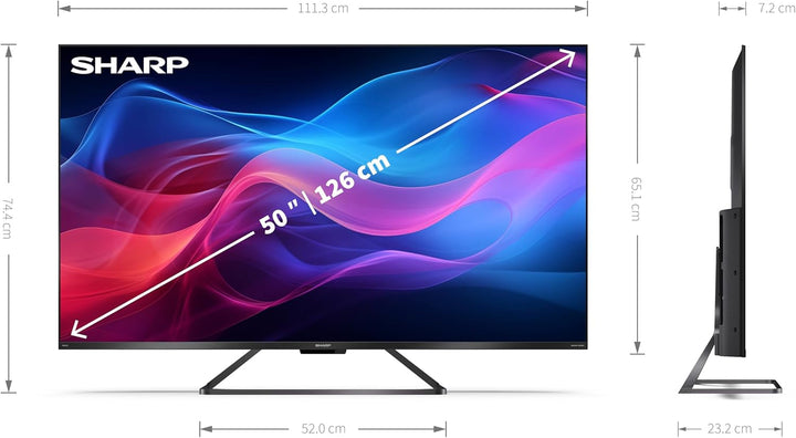 SHARP 50GR8265E Google TV 126 Cm (50 Zoll) 4K Ultra HD 144Hz QLED (Smart TV Ohne Rahmen, Dolby Atmos, Dolby Vision IQ, HDMI 2.1 Mit Earc, VRR Und ALLM)