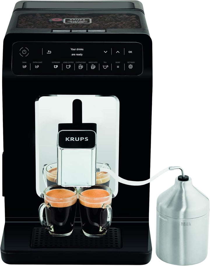 Aparat de cafea complet automat Krups EA8918 Evidence | Ecran Oled Tehnologie Barista Quattro Force | 12 cafele | 3 variante de ceai | cappuccino one-touch | Funcție 2 cești | negru