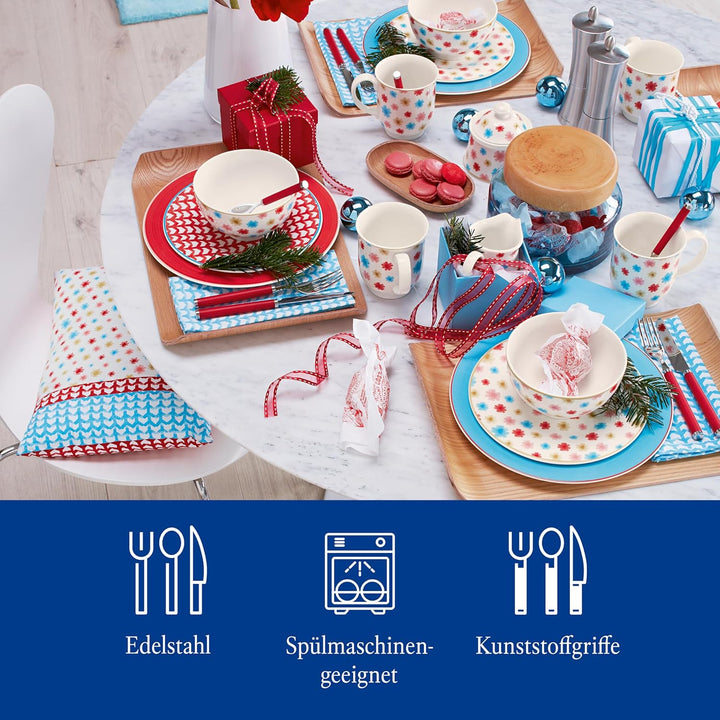 Villeroy & Boch – Play! Red Roses Tafelbesteck Set 30 Teilig Rot, Spülmaschinenfest, Besteck Bunte Griffe, Besteck Kunststoffgriffe, Besteck Set, Essbesteck, Messer, Gabel, Edelstahl, Kunststoff