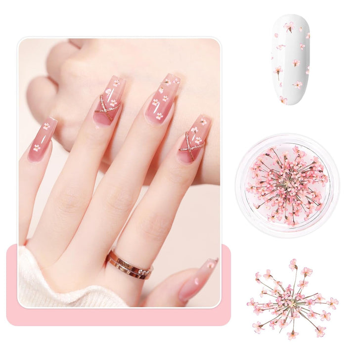 Nail Art Flowers Set Decoration - Gelnägel Zubehör 3 Farben(Orange,Blassrosa,Rose),Nail Art Aufkleber Trockene Blumen Kit Getrocknete Blumen Zubehör Set DIY Nageldekoration