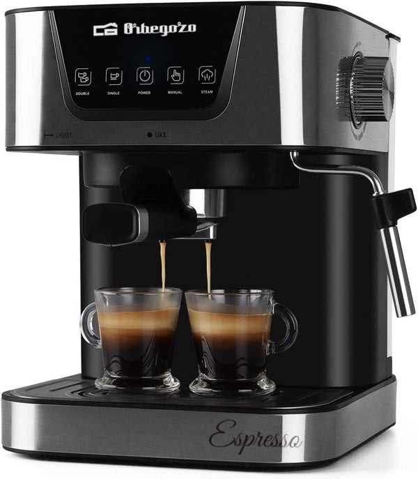 Aparat de cafea Orbegozo pentru espresso și cappuccino EX 6000, 20 bar presiune, recipient de 1,5 litri, potrivit pentru doze unice, 1050 W putere, negru
