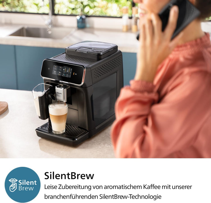 Aparat de cafea complet automat Philips seria 2300 - 4 băuturi, ecran tactil color modern, sistem de lapte Lattego, Silentbrew, râșniță 100% ceramică, filtru Aquaclean. Negru mat (EP2330/10)