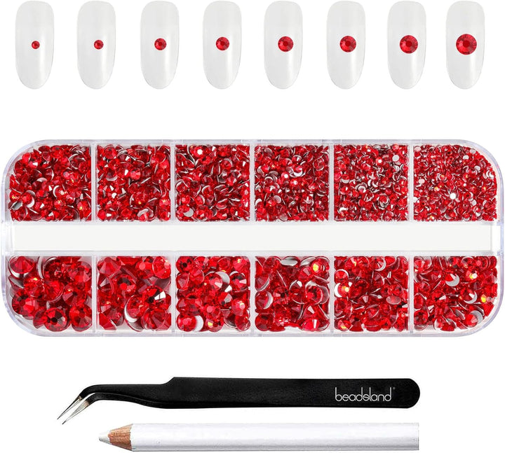 Beadsland 2500Pcs Glas Nailart Strasssteine Kristall Flatback Edelsteine Runde, ​​Für Handwerk Gemischt 8 Größen SS4 ~ SS30 Mit Picking Pinzette Und Stift (Kristall Weiss)