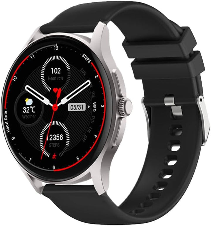 Neo (2024) Negru rotund - ceas de sănătate Smartwatch - ECG + funcție HRV - BT Bluetooth - Apnee de somn - Tensiune arterială - curea din silicon negru, 14-24