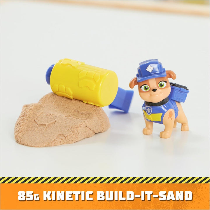 Rubble & Crew - Set de figurine de acțiune cu figurină Rubble & Mix, 2 jucării de construcție și 85G nisip cinetic de construcție, jucărie potrivită pentru copii de la 3 ani în sus