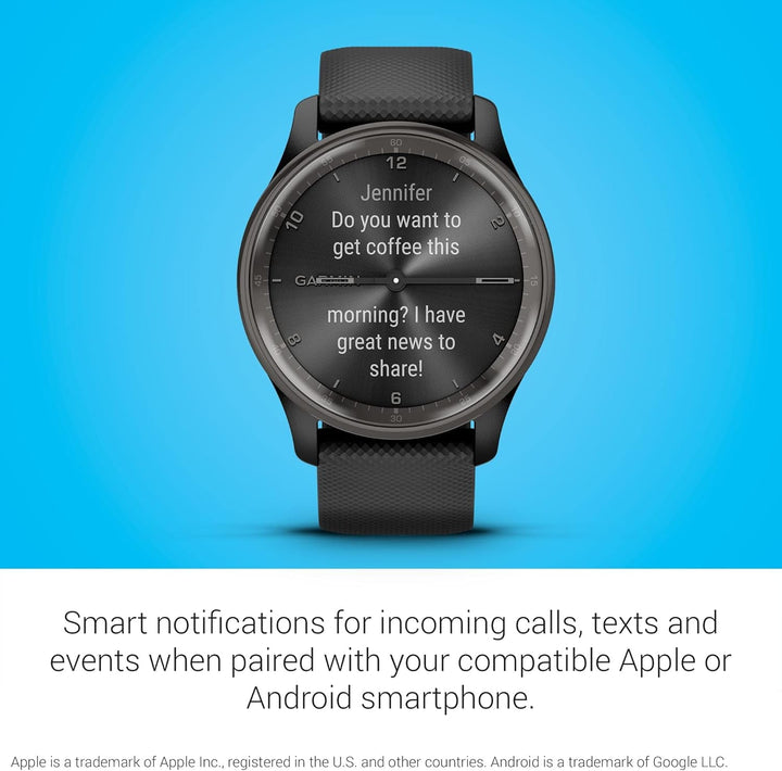 Garmin vÃvomove Trend - smartwatch hibrid cu mâini analogice și ecran tactil. Funcții de fitness/sănătate, analiza somnului, Garmin Pay, notificări de pe smartphone și până la 5 zile de autonomie