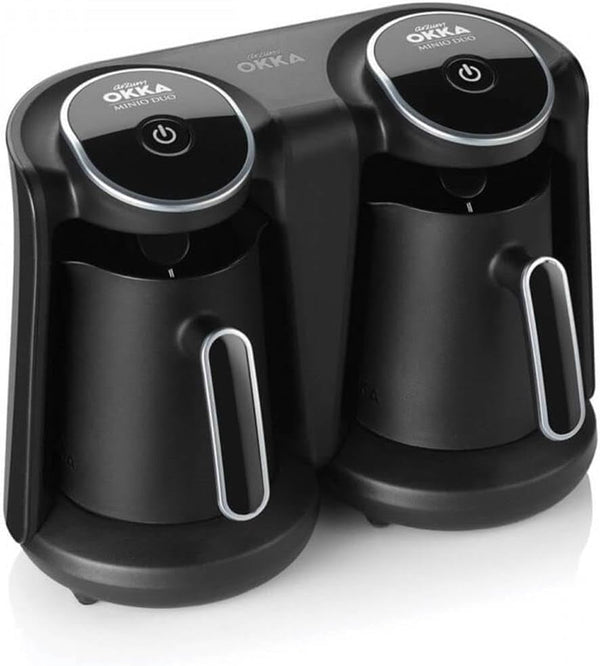 Cafetieră turcească Arzum Okka Minio Duo OK006-K, capacitate 1-8 cești, cafetieră lavabilă, sistem de alarmă acustică, design compact, putere 880 W, negru/crom
