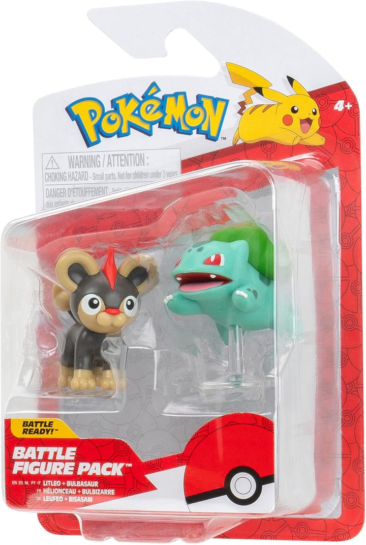 Pokémon PKW3583 - Battle Figure Pack - Leufeo & Bisasam, Figuri oficiale detaliate, 5 cm fiecare