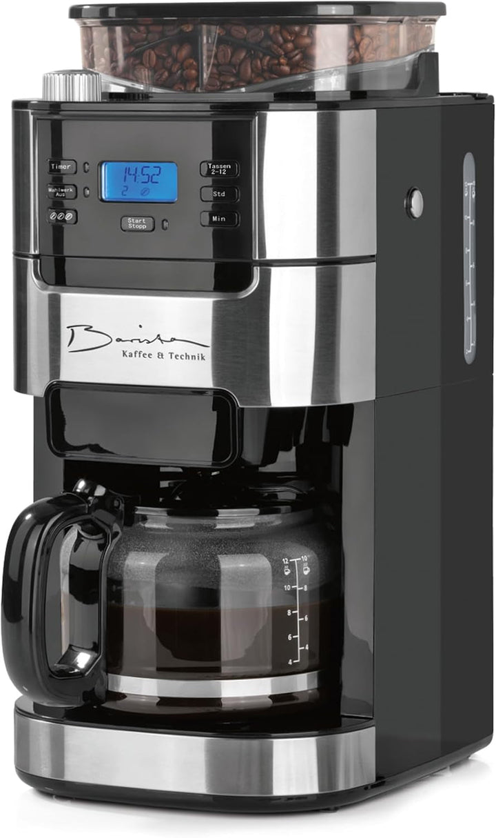 Espressor cu filtru Barista cu termos | Temporizator 24h și filtru permanent | Pentru 8 cești de cafea | Espressor pentru cafea măcinată [Oțel inoxidabil]