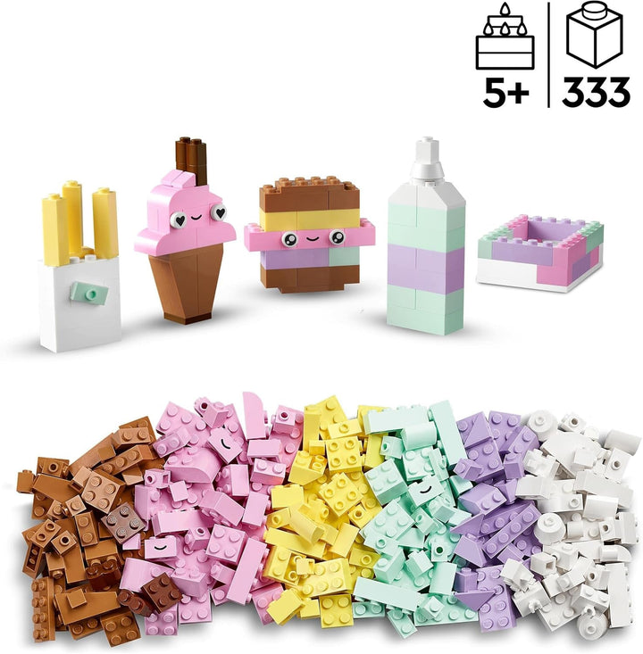 LEGO 11028 Classic Pastel Creative Building Set Brick Box, jucărie de construcție pentru fete și băieți cu vârsta de peste 5 ani Cu modele; înghețată, dinozaur, pisică și multe altele