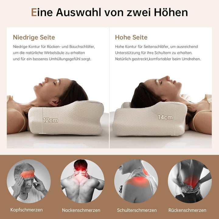 Homyrium Pernă ergonomică pentru gât Pernă ortopedică Pernă de sprijin pentru gât din spumă de memorie Pernă anti sforăit Pernă pentru dormit lateral, spate și stomac gri