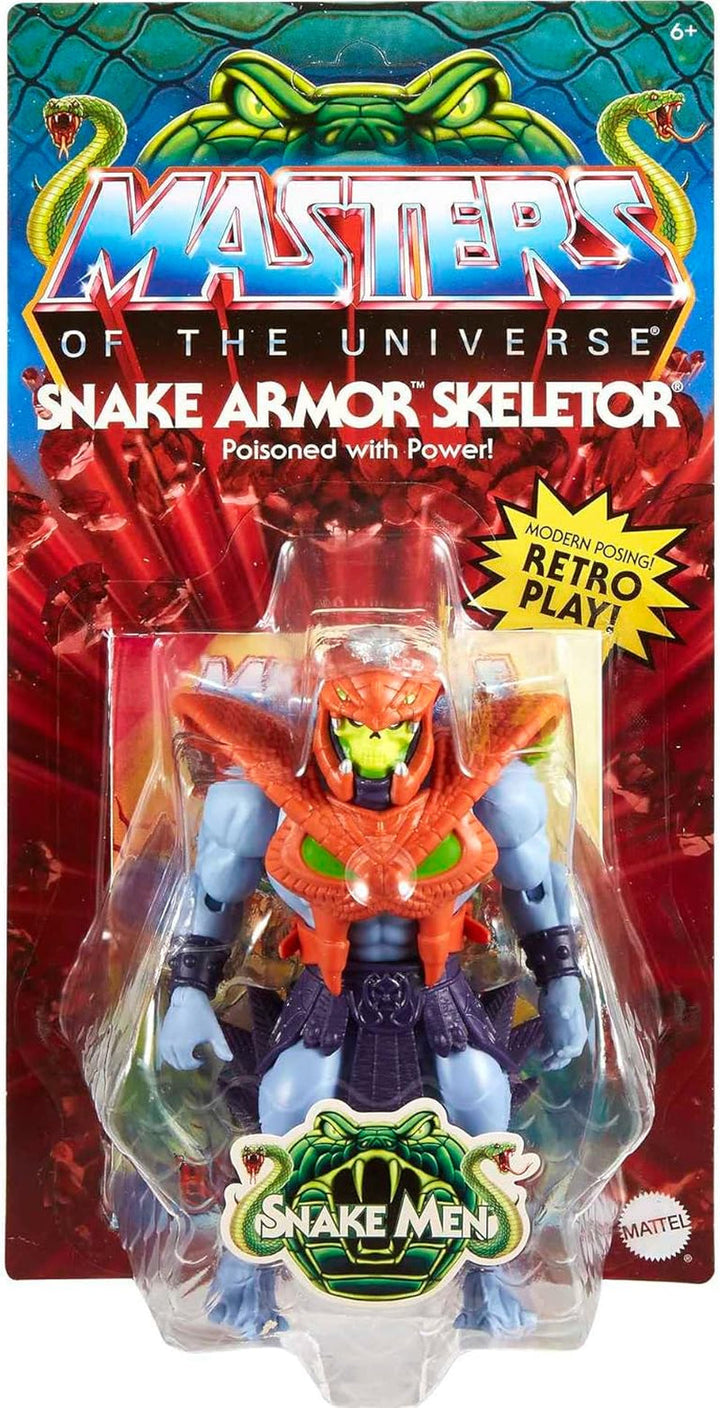 MASTERS of the UNIVERSE Snake Armor Skeletor - 16 articulații mobile, ambalaj retro, mini carte de benzi desenate, pentru copii 6+ și colecționari adulți, HKM68