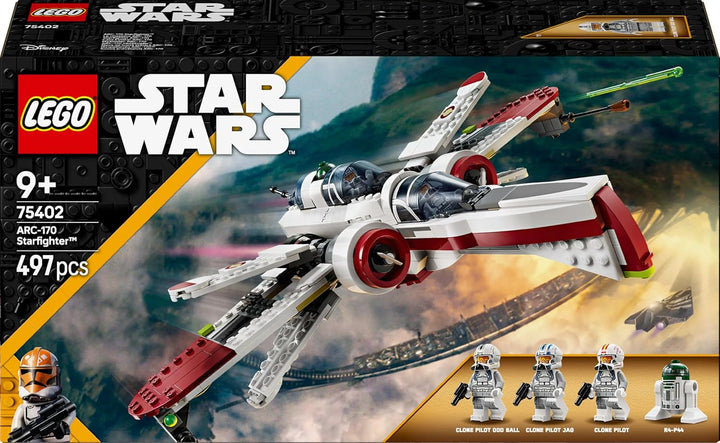 Jucărie LEGO Star Wars 75402 ARC-170 Starfighter cu 4 minifigurine, inclusiv pilot clonă și droid R4-P44, piesă de colecție, cadou pentru fanii Răzbunării Sith și băieți și fete cu vârsta de peste 9 ani