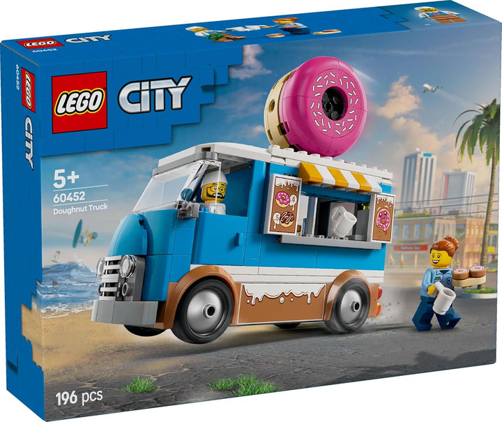LEGO City Donut Truck - Camion de mâncare de jucărie cu 2 minifigurine de poliție - Jucărie de construcție pentru băieți și fete cu vârsta peste 5 ani - Idee de cadou pentru ziua de naștere și sărbători 60452